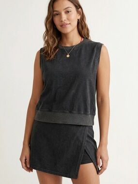 Washed Black Sleeveless Tank Top - Relaxed Crop